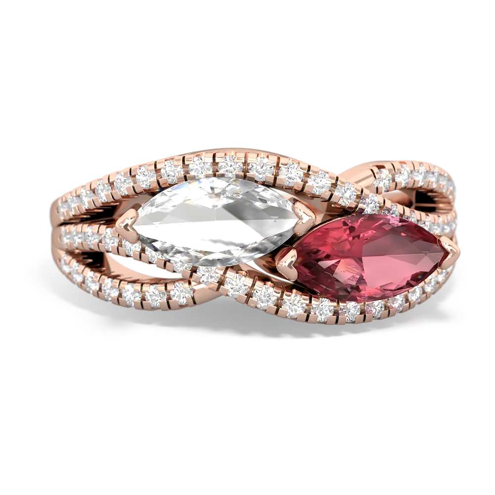 White Topaz Diamond Rivers 14K Rose Gold ring R3070