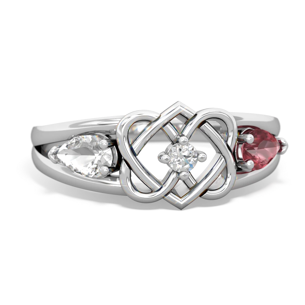 White Topaz Hearts Intertwined 14K White Gold ring R5880