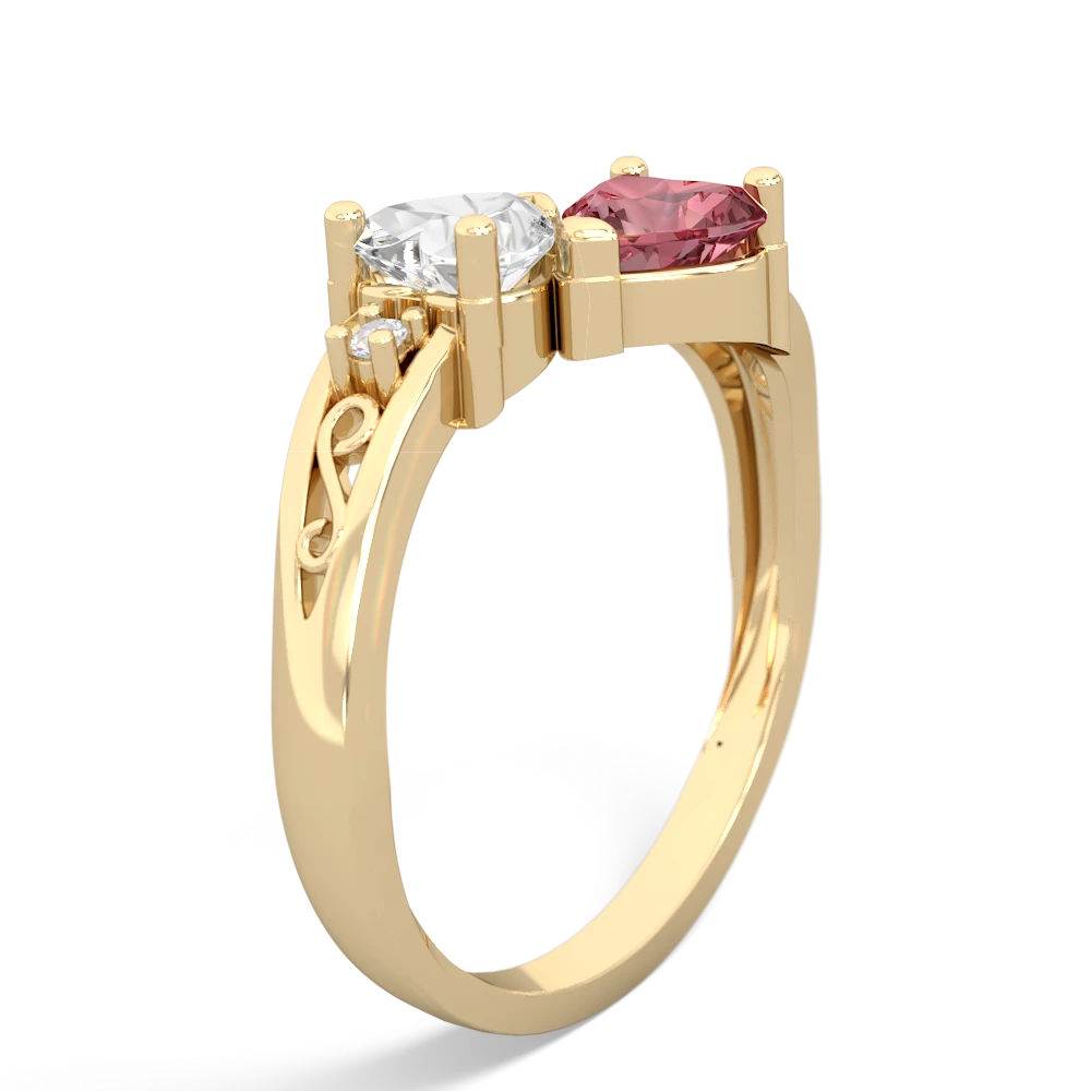 White Topaz Snuggling Hearts 14K Yellow Gold ring R2178