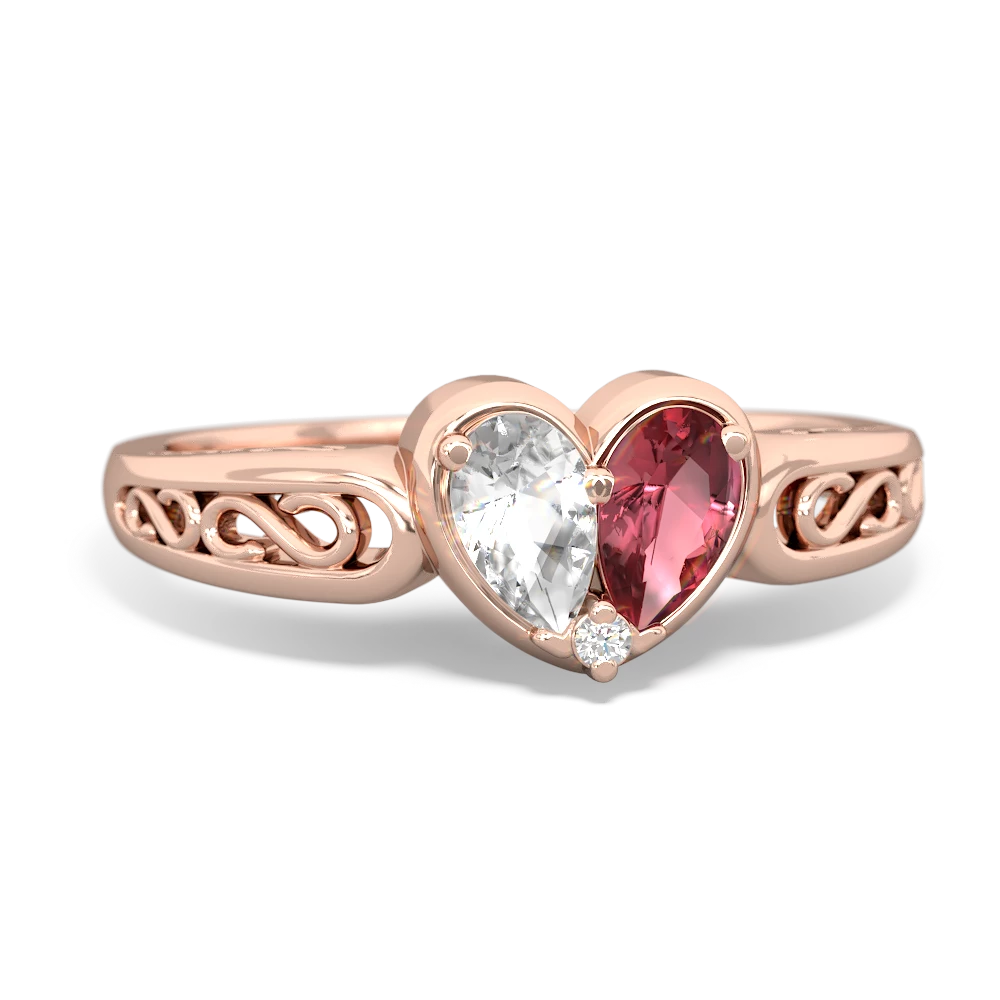 White Topaz Filligree 'One Heart' 14K Rose Gold ring R5070