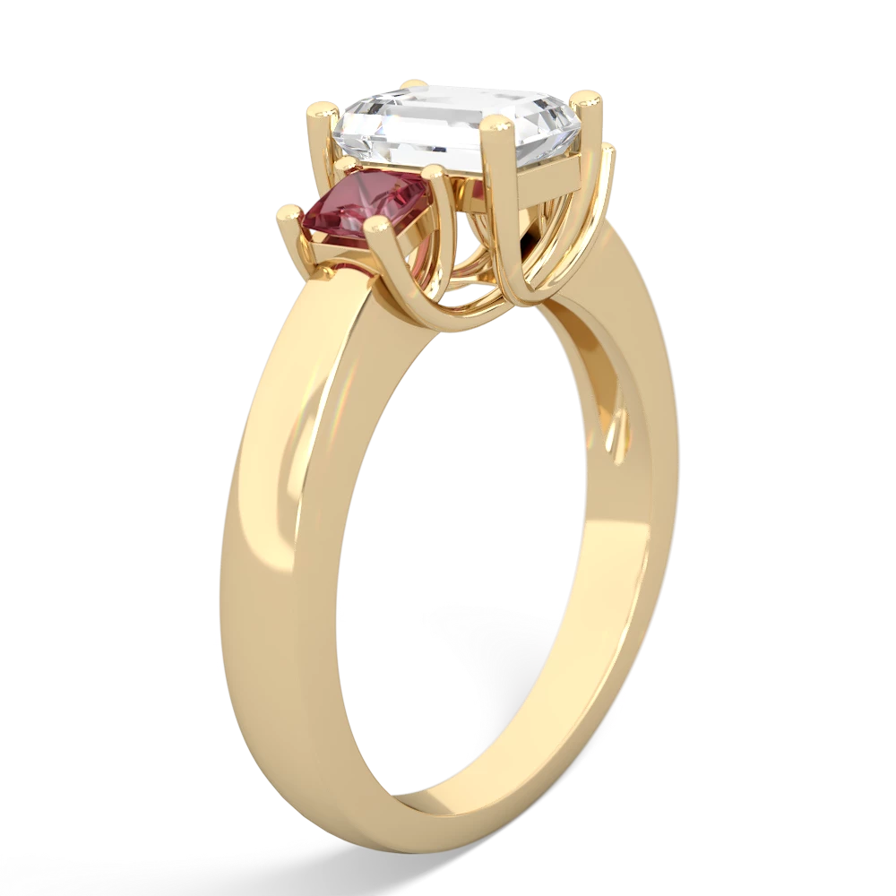 White Topaz Three Stone Emerald-Cut Trellis 14K Yellow Gold ring R4021