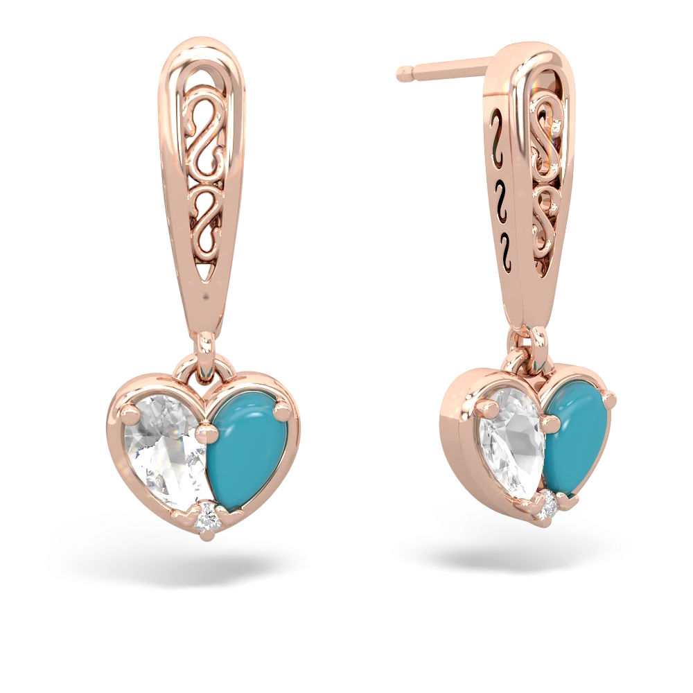 White Topaz Filligree Heart 14K Rose Gold earrings E5070