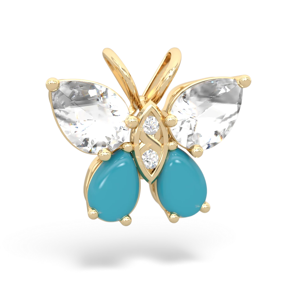 White Topaz Butterfly 14K Yellow Gold pendant P2215