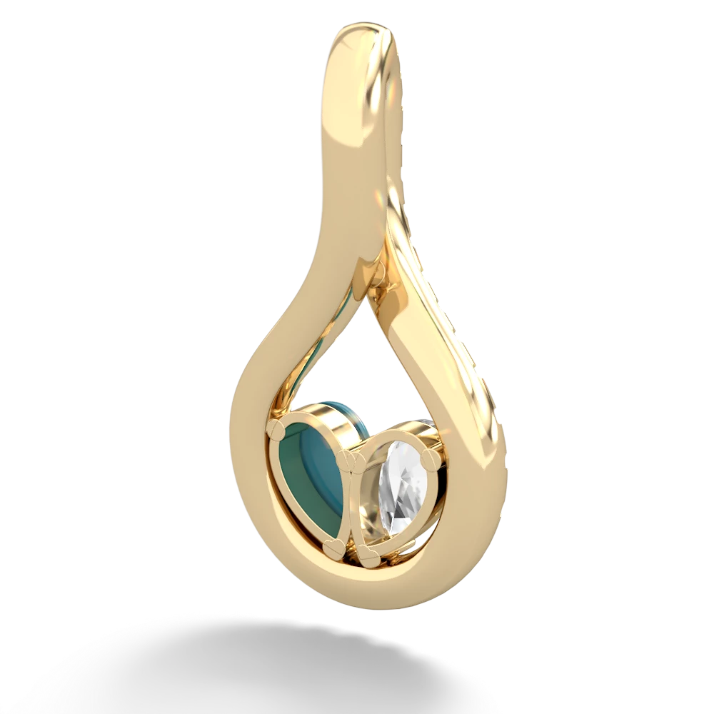 White Topaz Pave Twist 'One Heart' 14K Yellow Gold pendant P5360