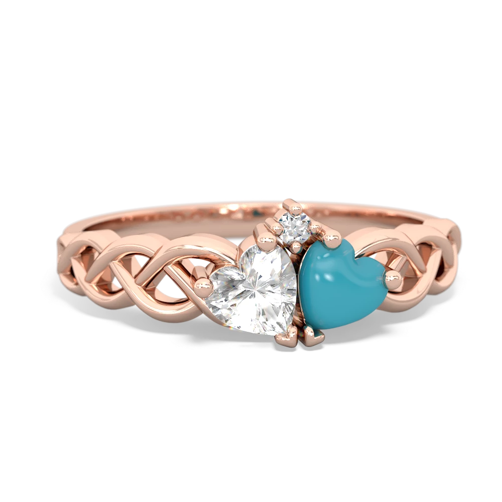 White Topaz Heart To Heart Braid 14K Rose Gold ring R5870