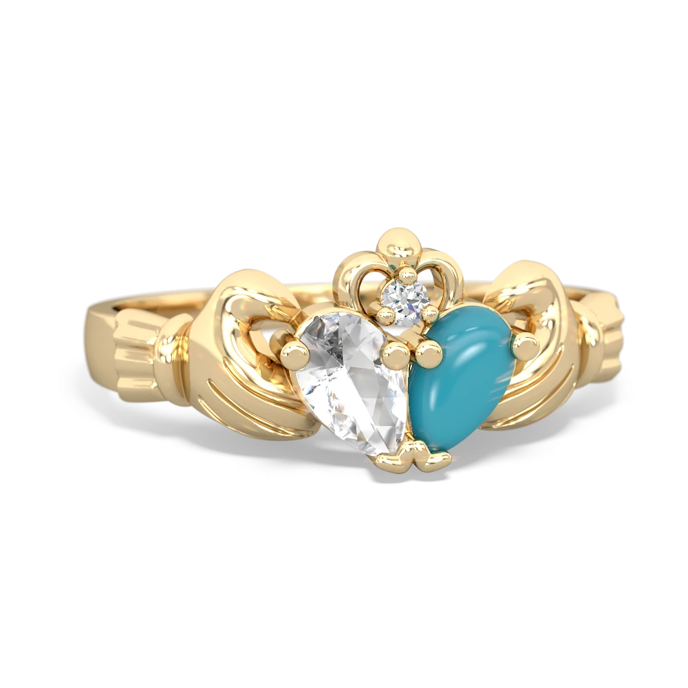 White Topaz 'Our Heart' Claddagh 14K Yellow Gold ring R2388