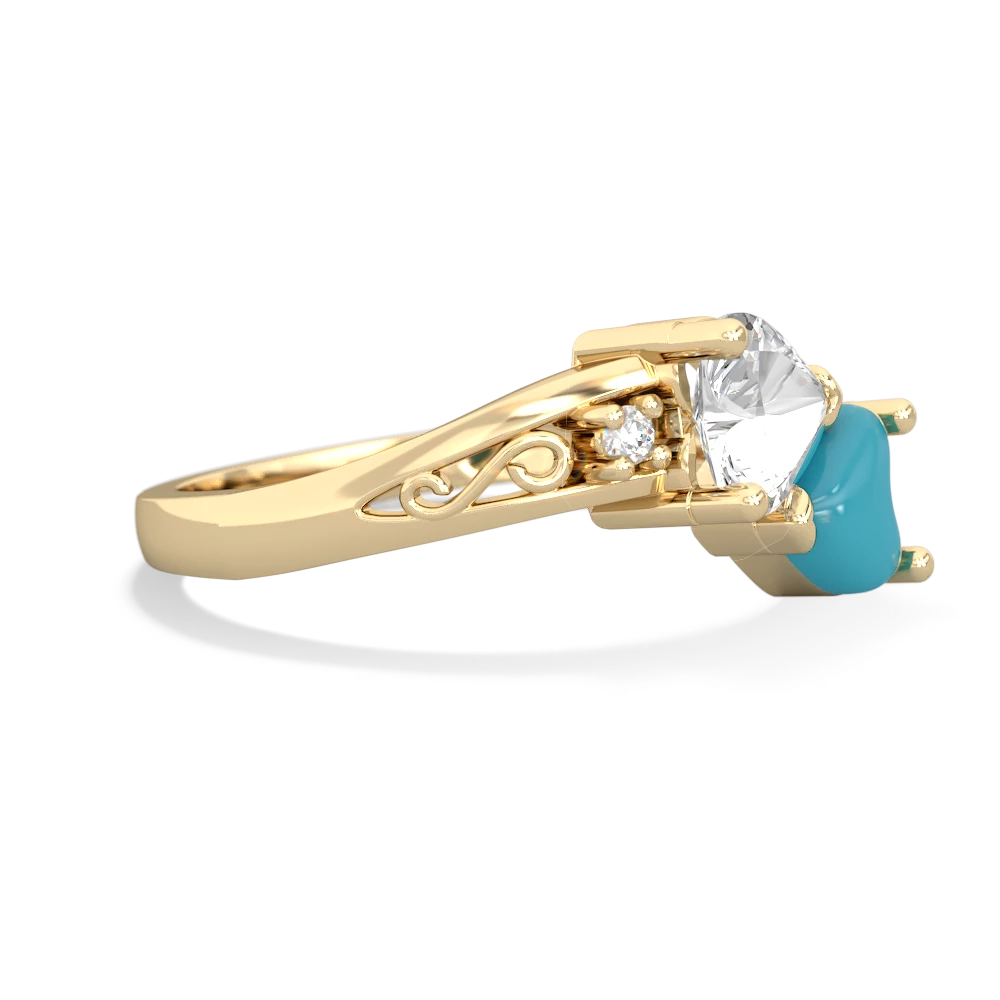 White Topaz Snuggling Hearts 14K Yellow Gold ring R2178