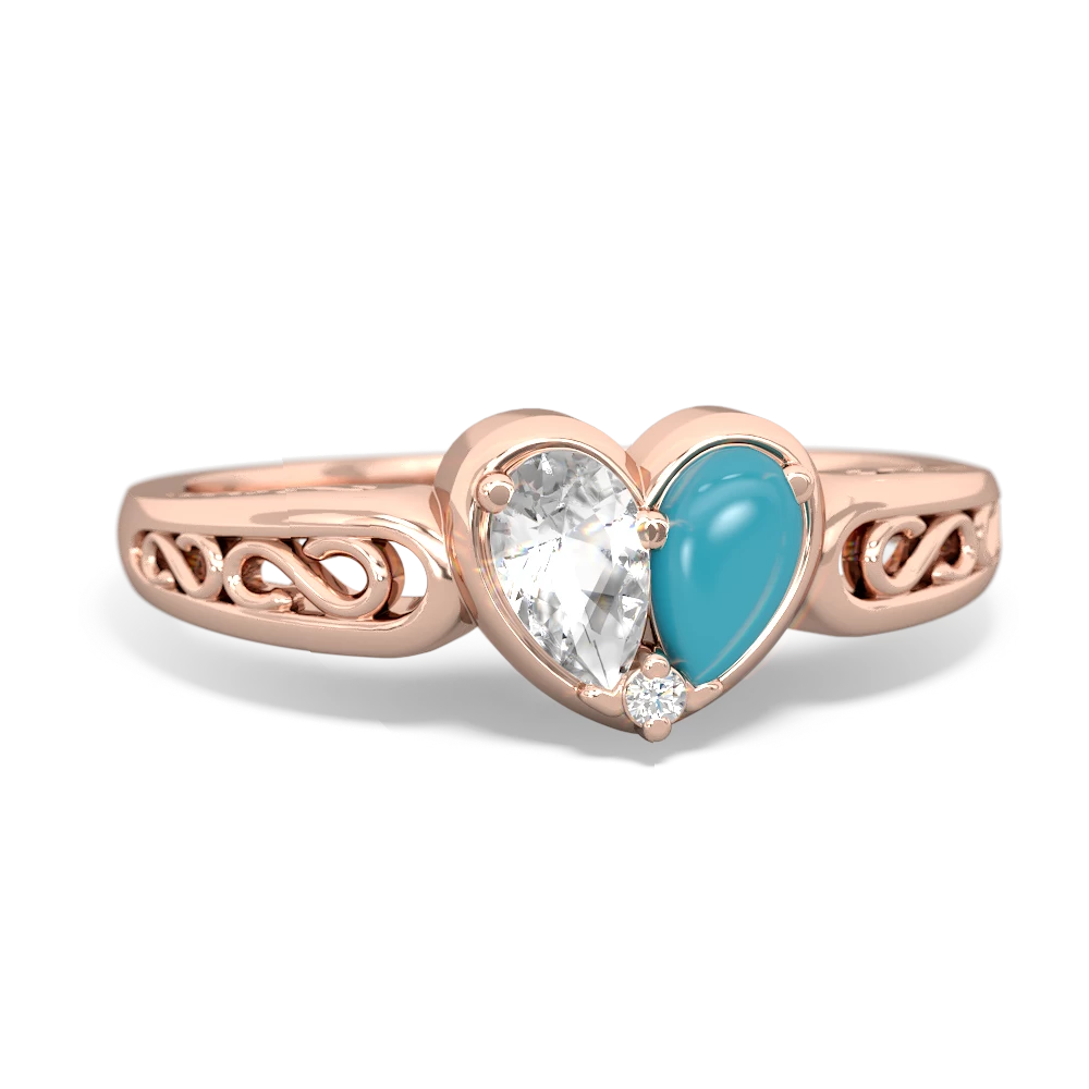 White Topaz Filligree 'One Heart' 14K Rose Gold ring R5070