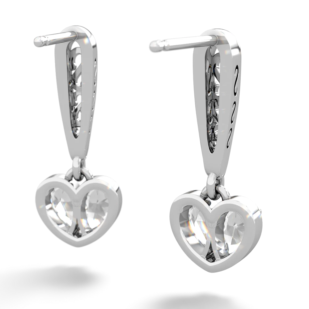 White Topaz Filligree Heart 14K White Gold earrings E5070