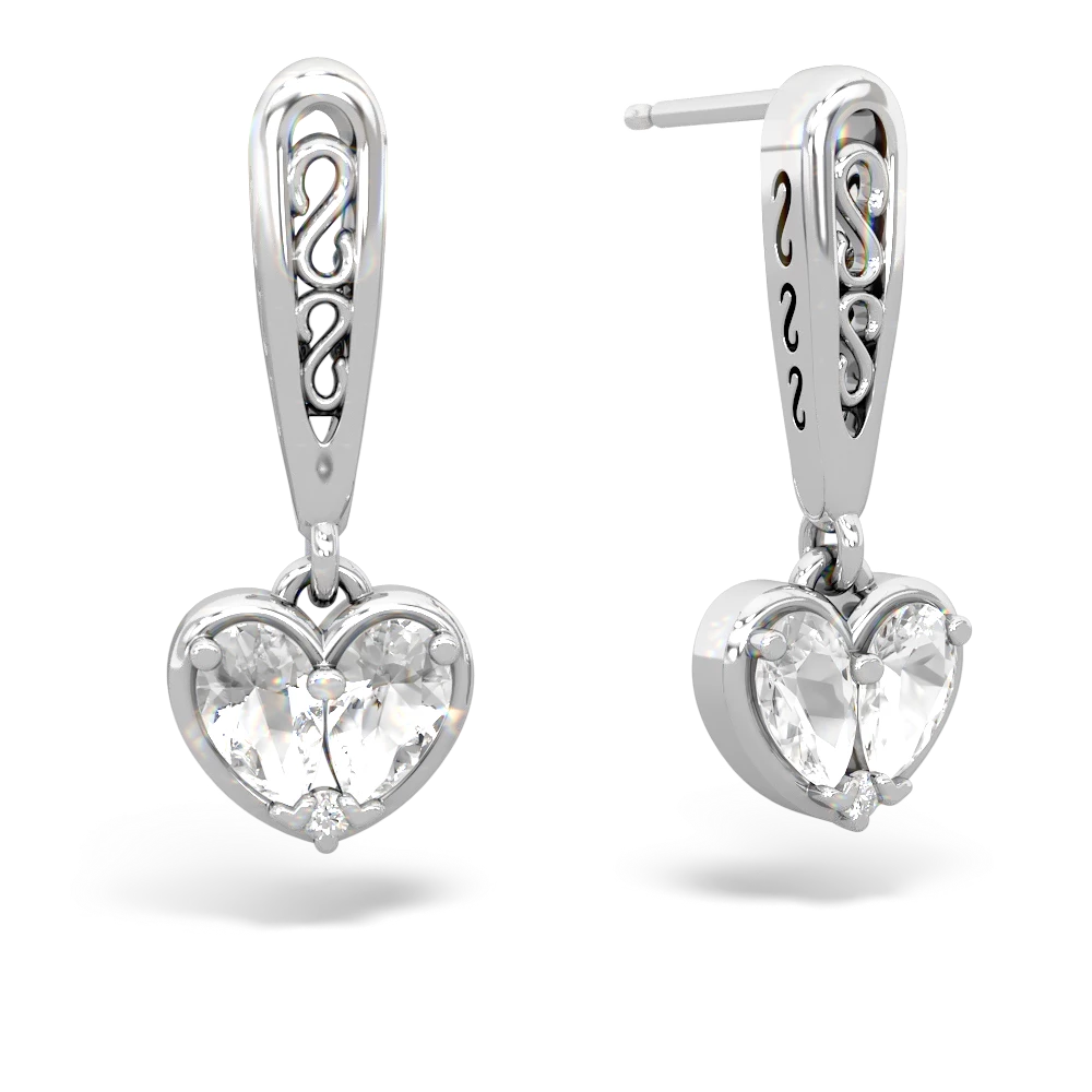 White Topaz Filligree Heart 14K White Gold earrings E5070