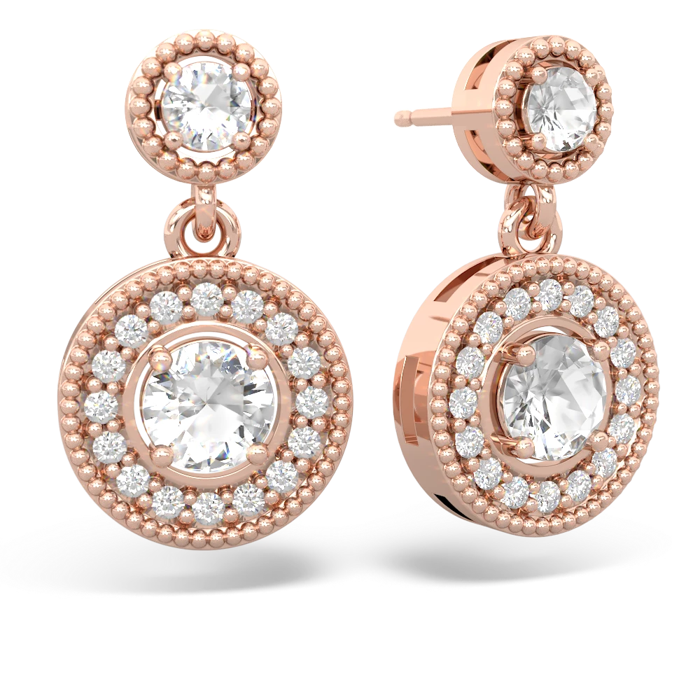 White Topaz Halo Dangle 14K Rose Gold earrings E5319