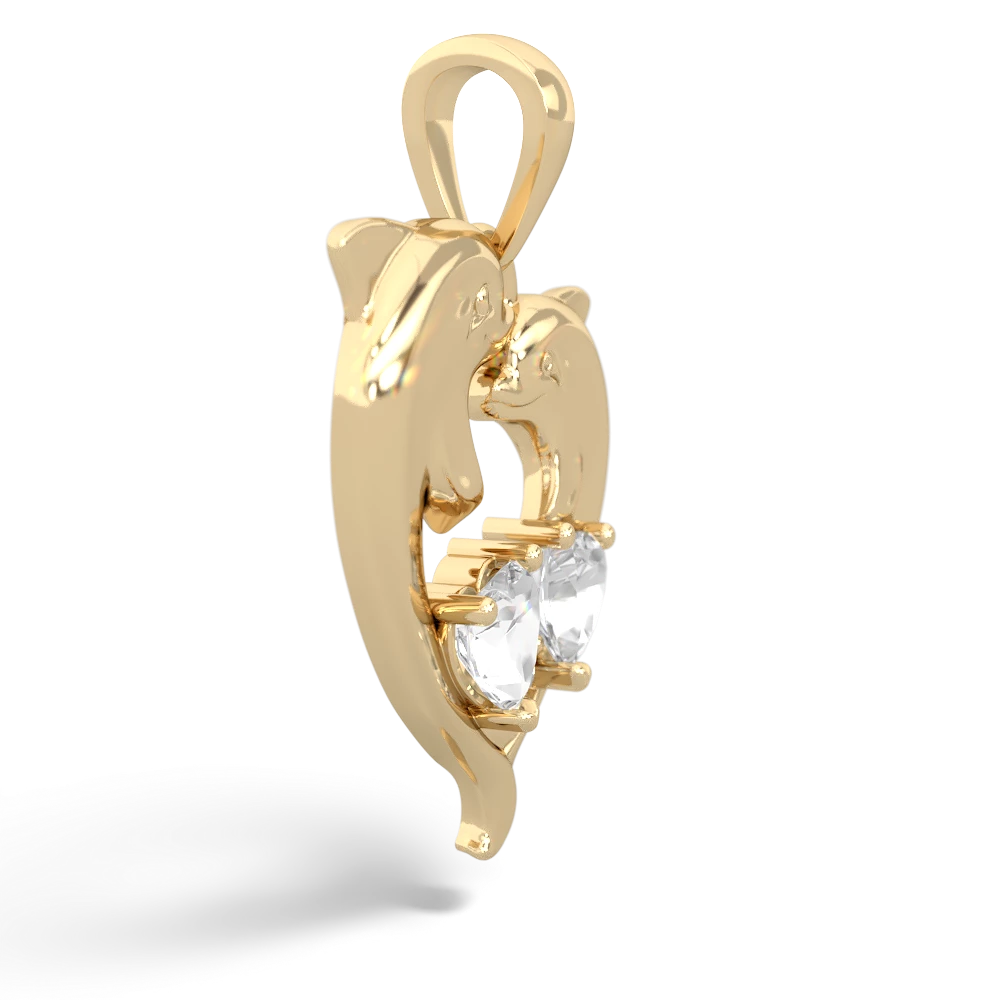 White Topaz Dolphin Heart 14K Yellow Gold pendant P5820