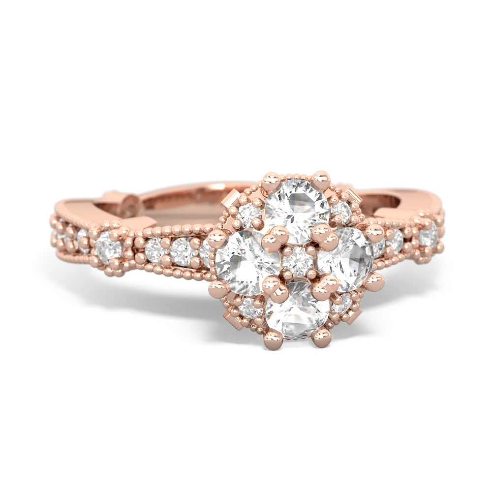 White Topaz Sparkling Tiara Cluster 14K Rose Gold ring R26293RD