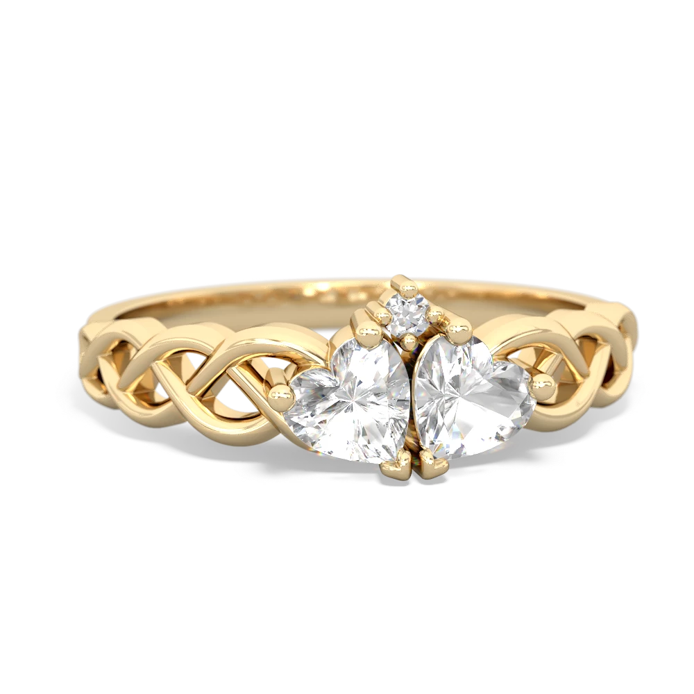 White Topaz Heart To Heart Braid 14K Yellow Gold ring R5870