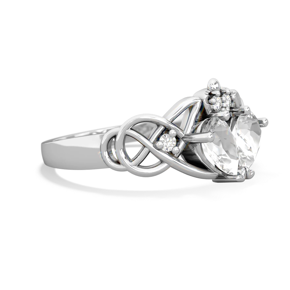 White Topaz 'One Heart' Celtic Knot Claddagh 14K White Gold ring R5322