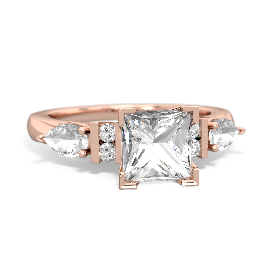 White Topaz 6Mm Princess Eternal Embrace Engagement 14K Rose Gold ring C2002