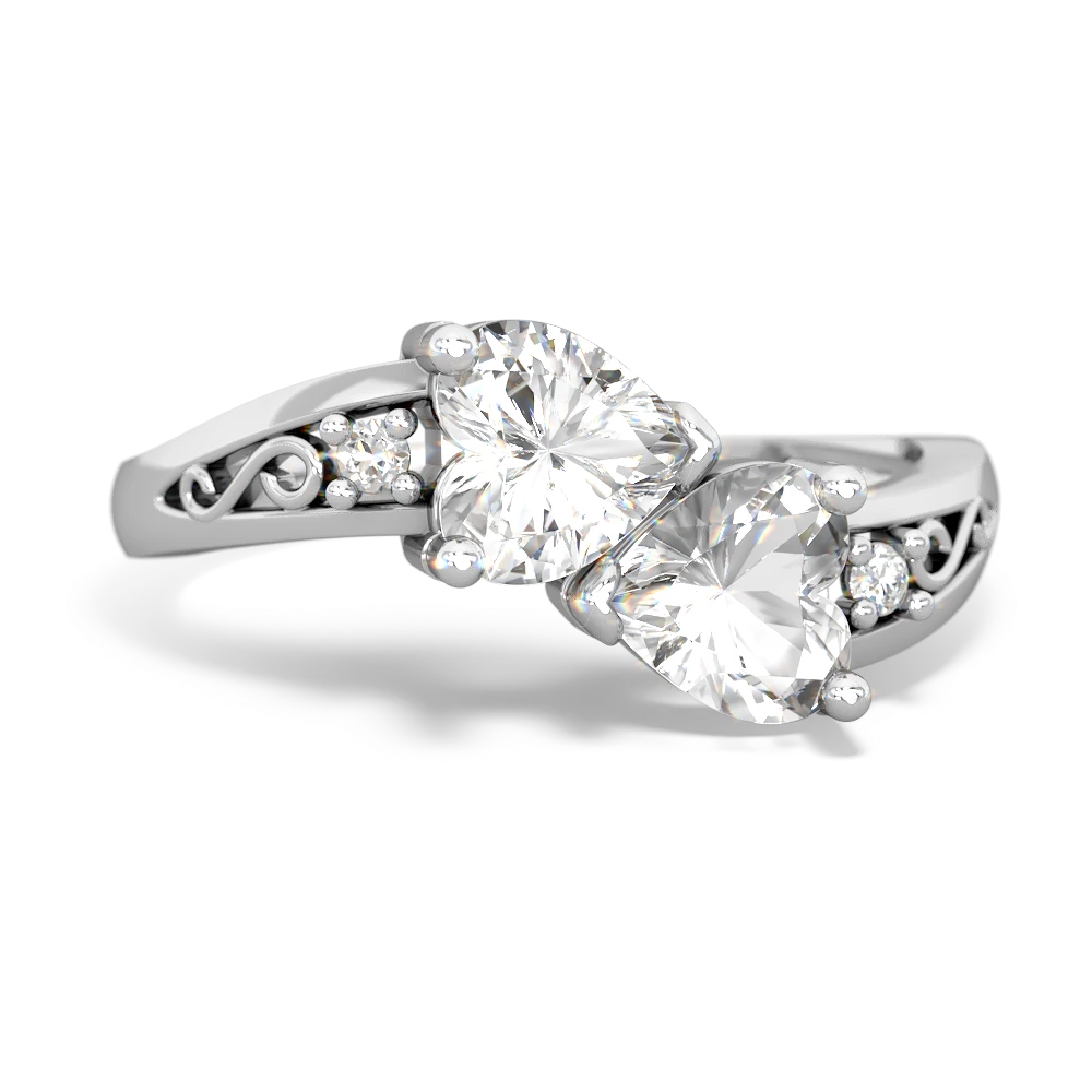 White Topaz Snuggling Hearts 14K White Gold ring R2178