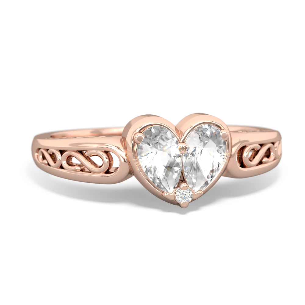 White Topaz Filligree 'One Heart' 14K Rose Gold ring R5070