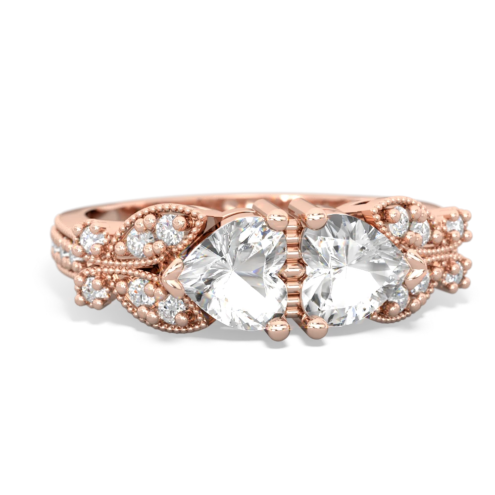 White Topaz Diamond Butterflies 14K Rose Gold ring R5601