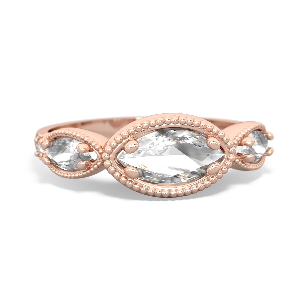 White Topaz Milgrain Marquise 14K Rose Gold ring R5700