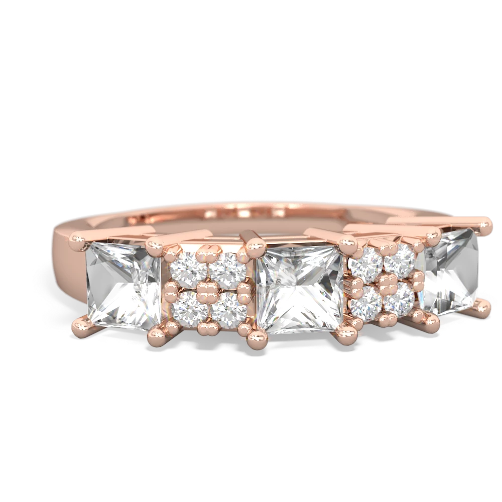 White Topaz Three Stone Diamond Cluster 14K Rose Gold ring R2592