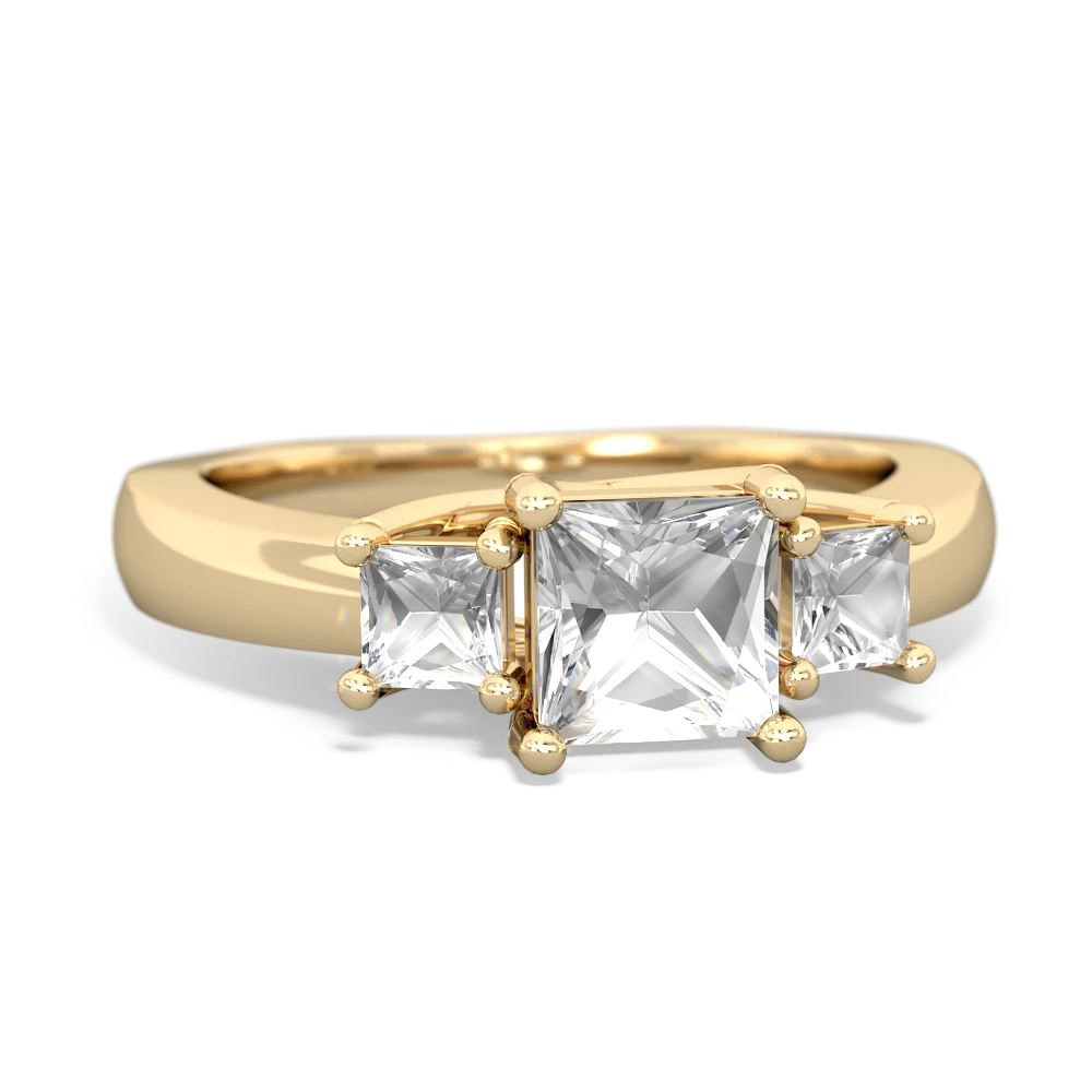 White Topaz Three Stone Trellis 14K Yellow Gold ring R4015