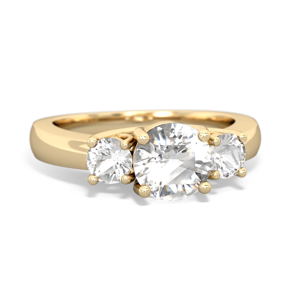 White Topaz Three Stone Round Trellis 14K Yellow Gold ring R4018