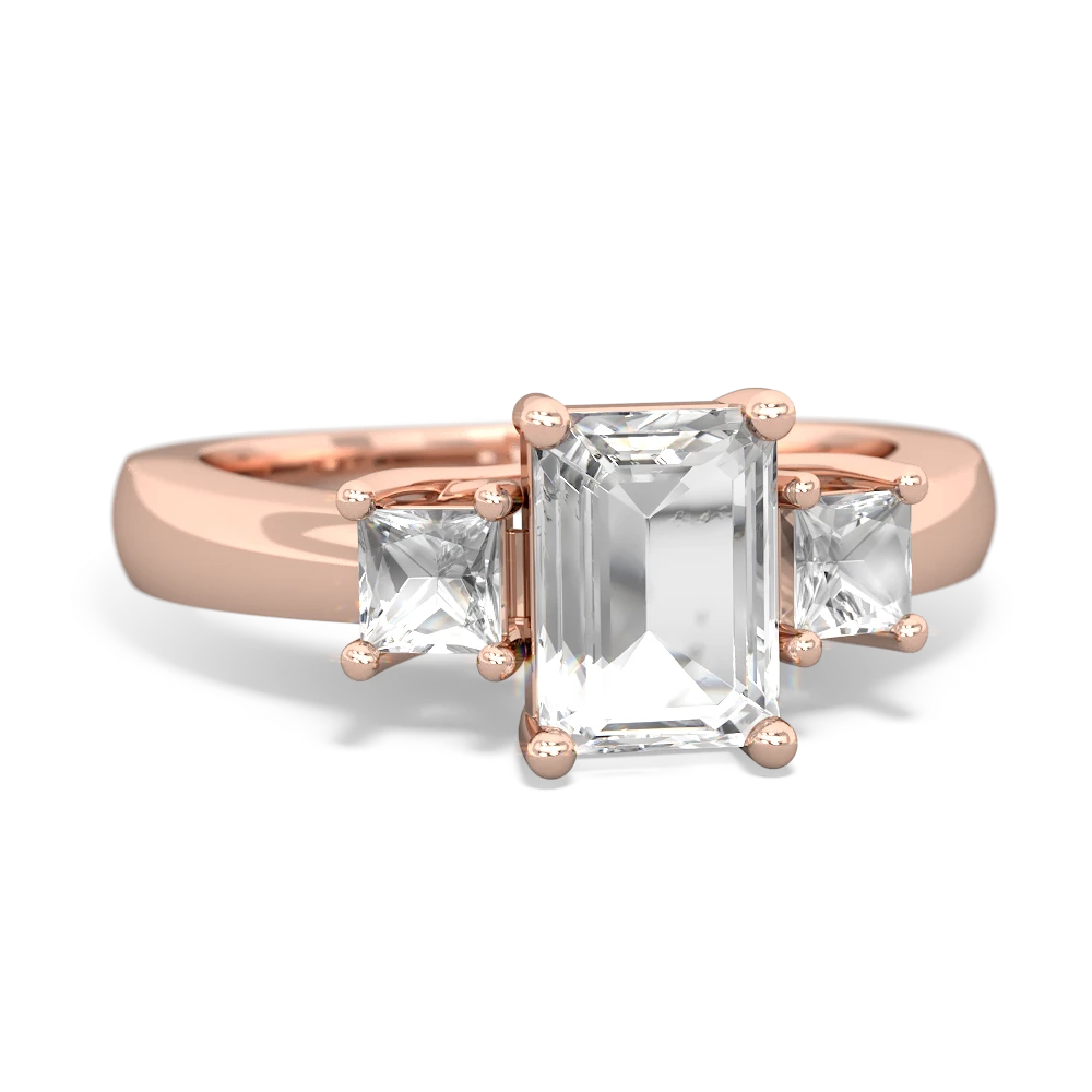 White Topaz Three Stone Emerald-Cut Trellis 14K Rose Gold ring R4021