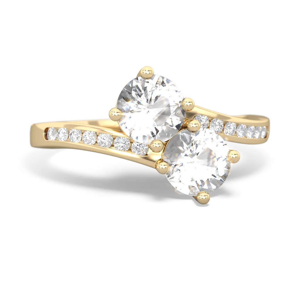 White Topaz Channel Set Two Stone 14K Yellow Gold ring R5303