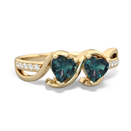 alexandrite-alexandrite double heart ring