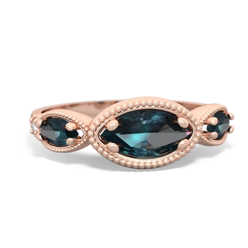 lab sapphire-smoky quartz milgrain marquise ring