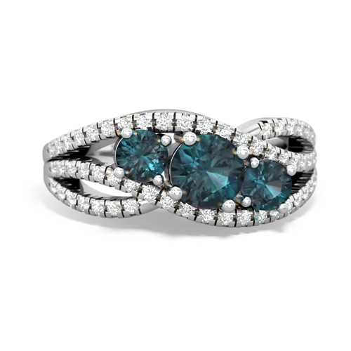 aquamarine-emerald three stone pave ring
