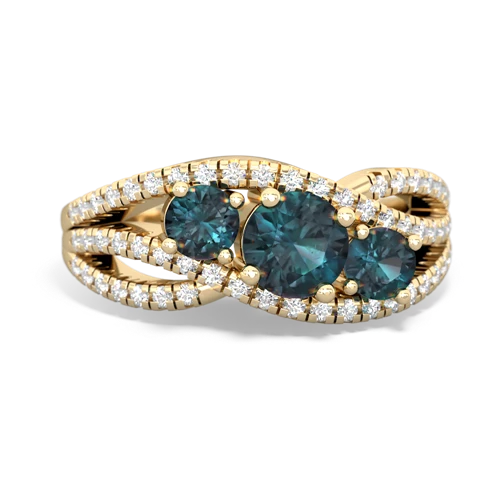 lab sapphire-lab emerald three stone pave ring