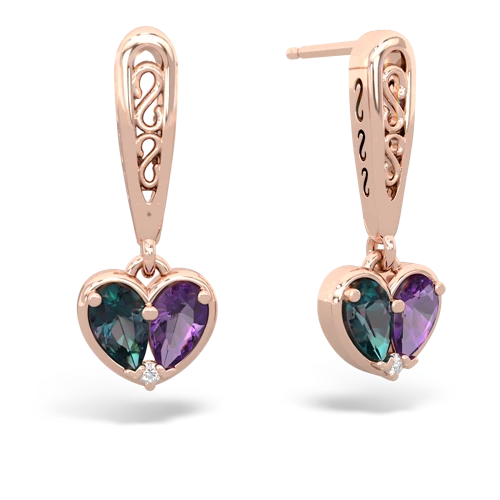 alexandrite-amethyst filligree earrings