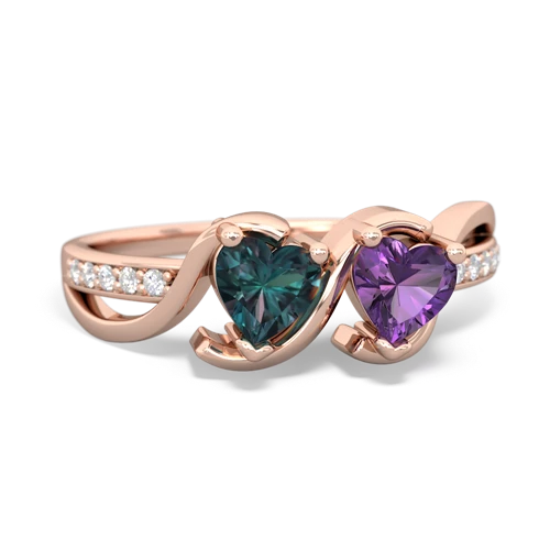 alexandrite-amethyst double heart ring