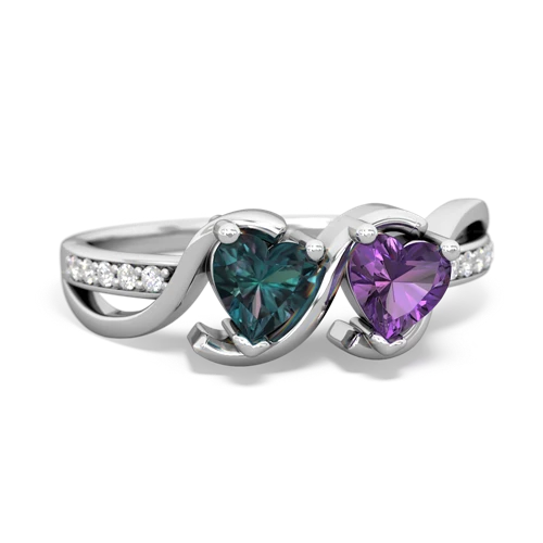 alexandrite-amethyst double heart ring