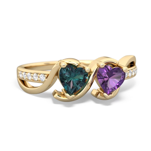 alexandrite-amethyst double heart ring