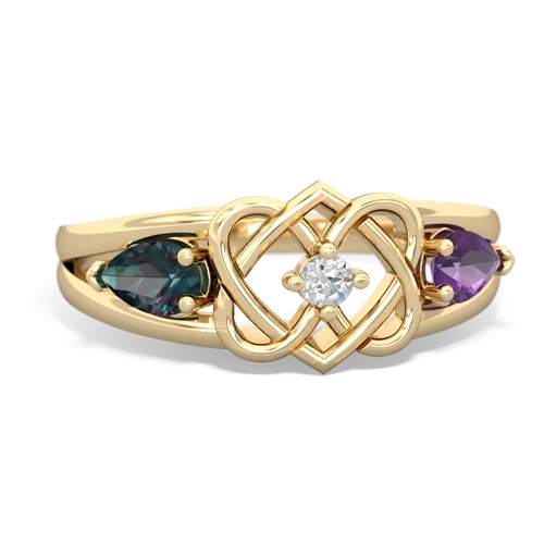 Lab Alexandrite Lab Created Alexandrite with Genuine Amethyst Hearts Intertwined ring Ring