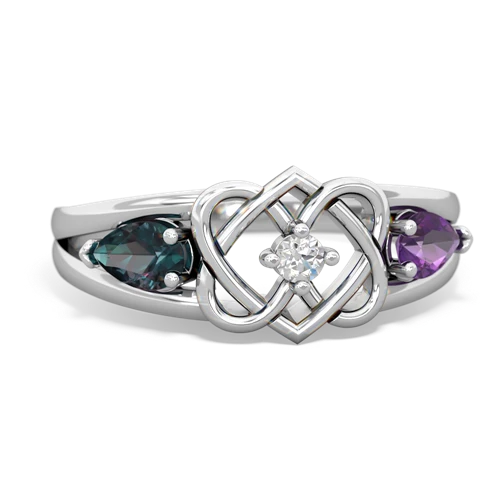 alexandrite-amethyst double heart ring