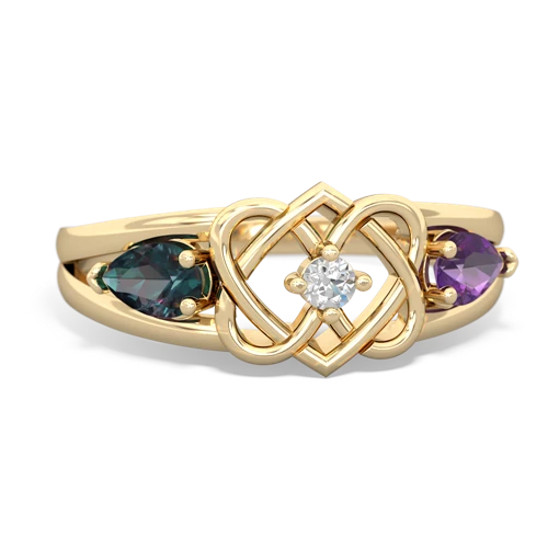 alexandrite-amethyst double heart ring