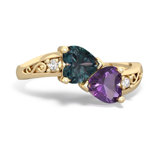 Lab Alexandrite Lab Created Alexandrite with Genuine Amethyst Snuggling Hearts ring Ring