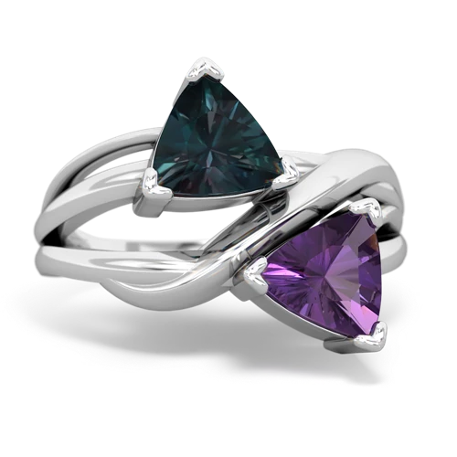 Oval cut Alexandrite Baguette Rings in 10k White Gold | Diamondere