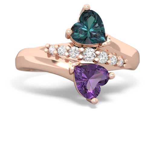 Lab Alexandrite Lab Created Alexandrite with Genuine Amethyst Heart to Heart Bypass ring Ring