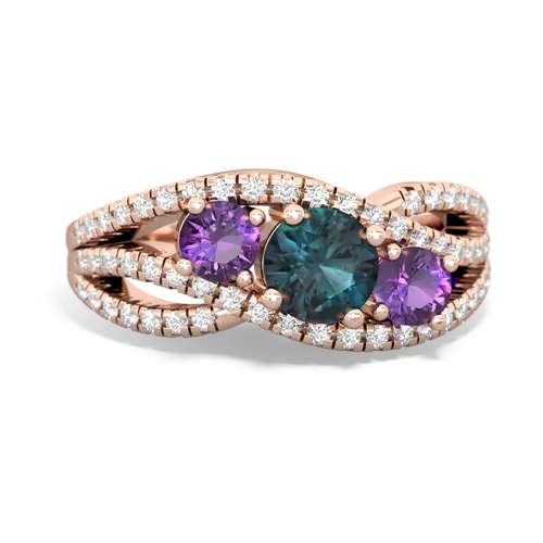 alexandrite-amethyst three stone pave ring