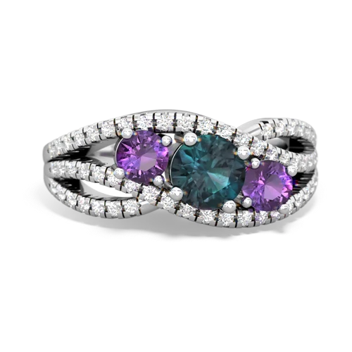 alexandrite-amethyst three stone pave ring