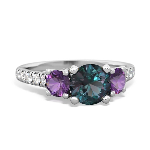 Lab Alexandrite Lab Created Alexandrite with Genuine Amethyst and Genuine Swiss Blue Topaz Pave Trellis ring Ring