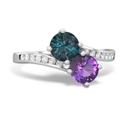 alexandrite-amethyst two stone channel ring