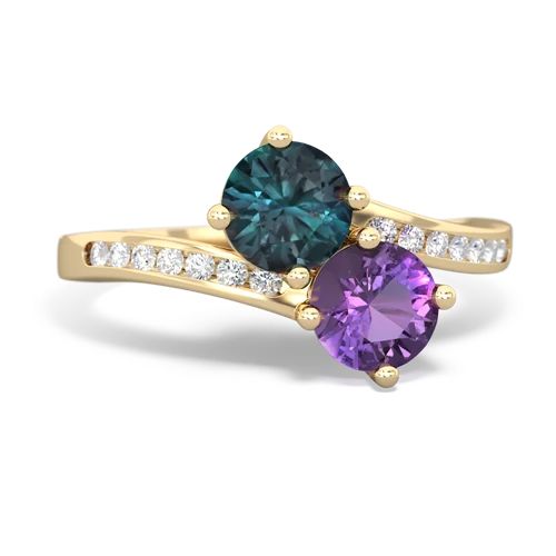 alexandrite-amethyst two stone channel ring