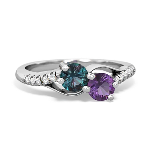 alexandrite-amethyst two stone infinity ring