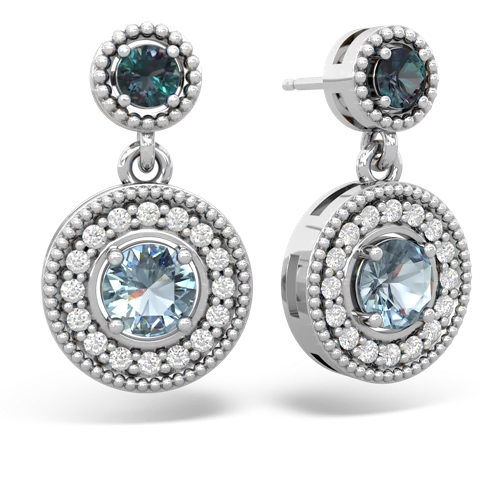 alexandrite-aquamarine halo earrings